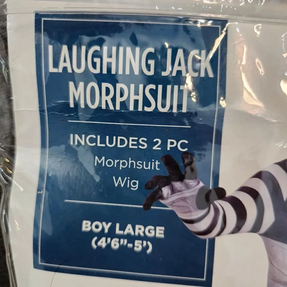 New Laughing Jack Boys Morphsuite And Wig Scary Halloween Costume Large 2-Piece